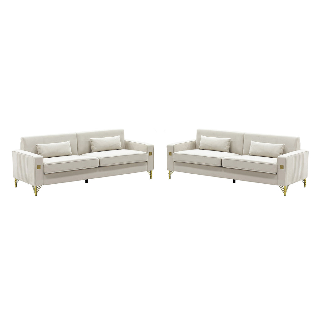 Ivory White 2-Piece Velvet Sofa Set