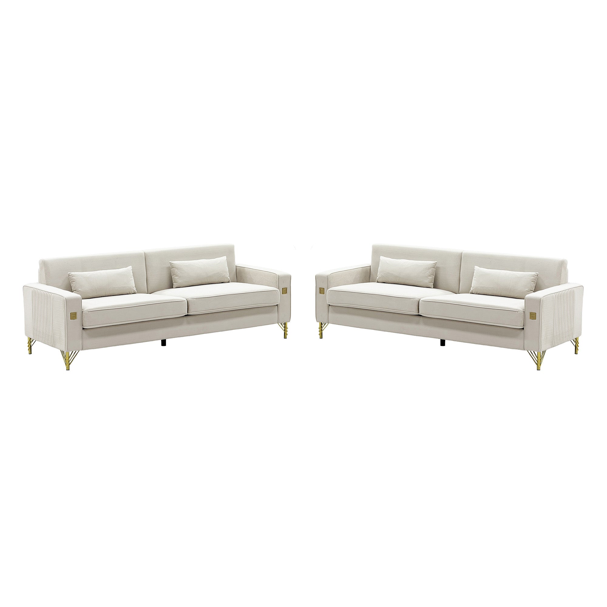 Ivory White 2-Piece Velvet Sofa Set