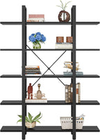 70.07" Height 5-Tier Vintage Industrial Black Bookshelf