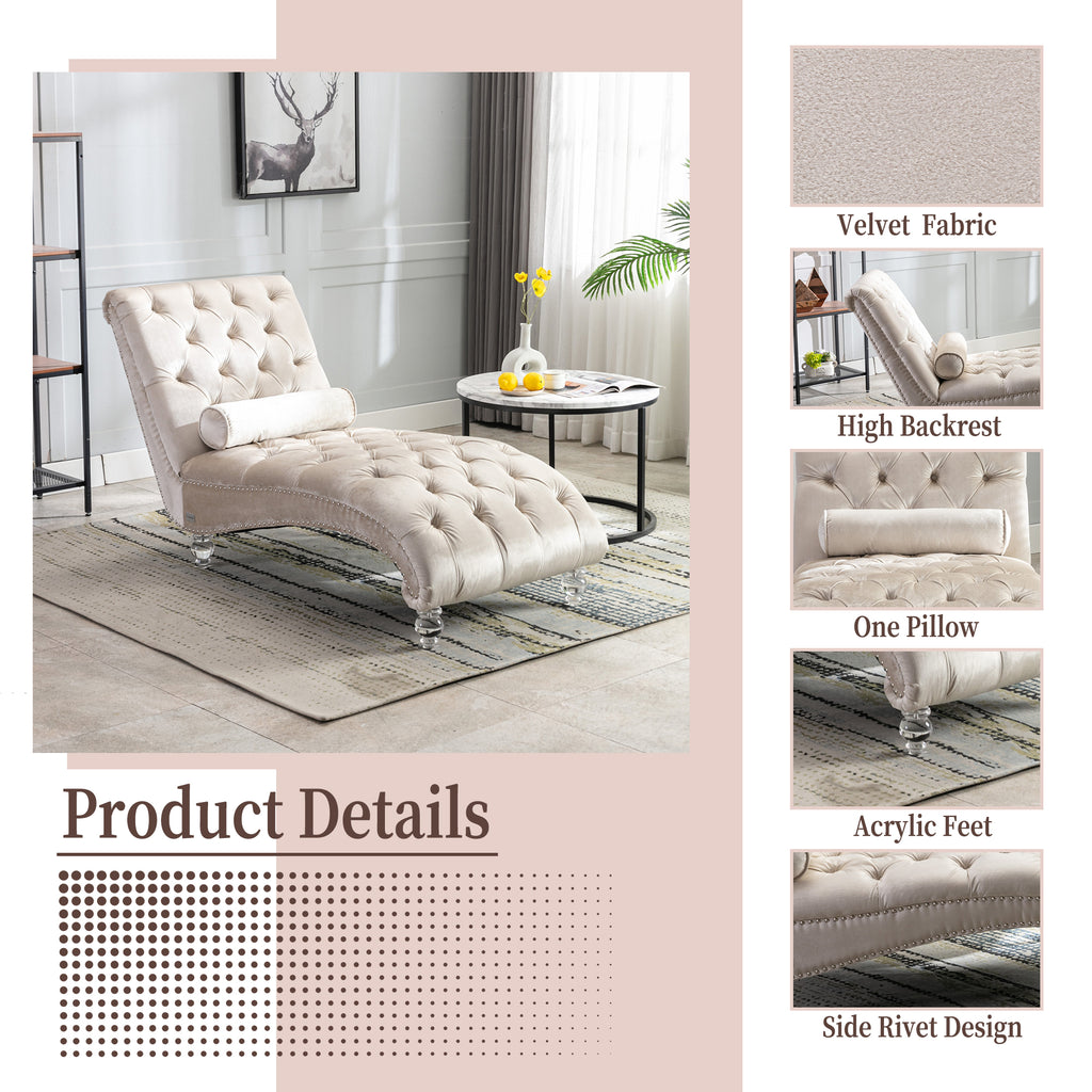 Velvet Chaise Lounge Indoor, Button-Tufted Upholstered Chaise Lounge Chair