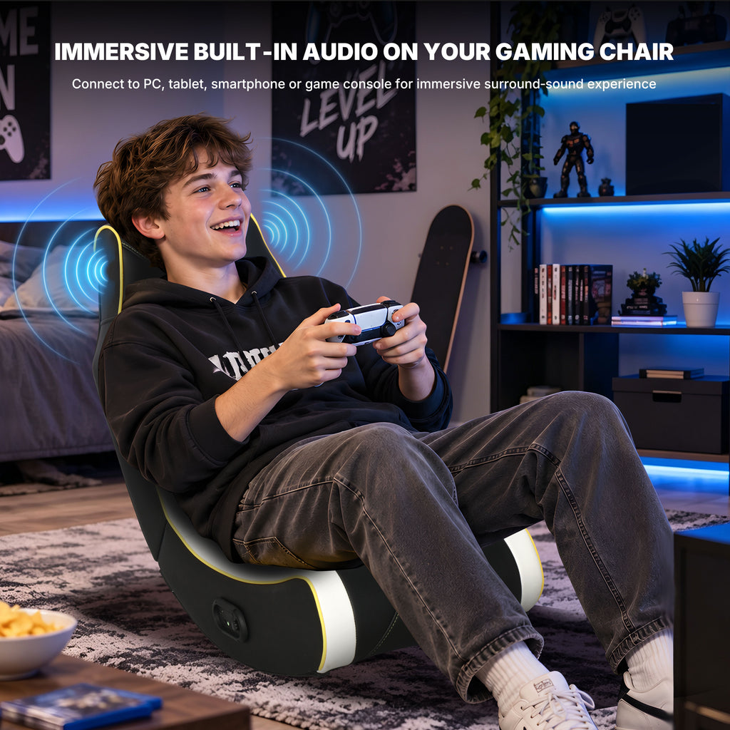 NoxRoc Floor Rocker Gaming Chair with Built-In 2.0 Speakers, Black and Yellow