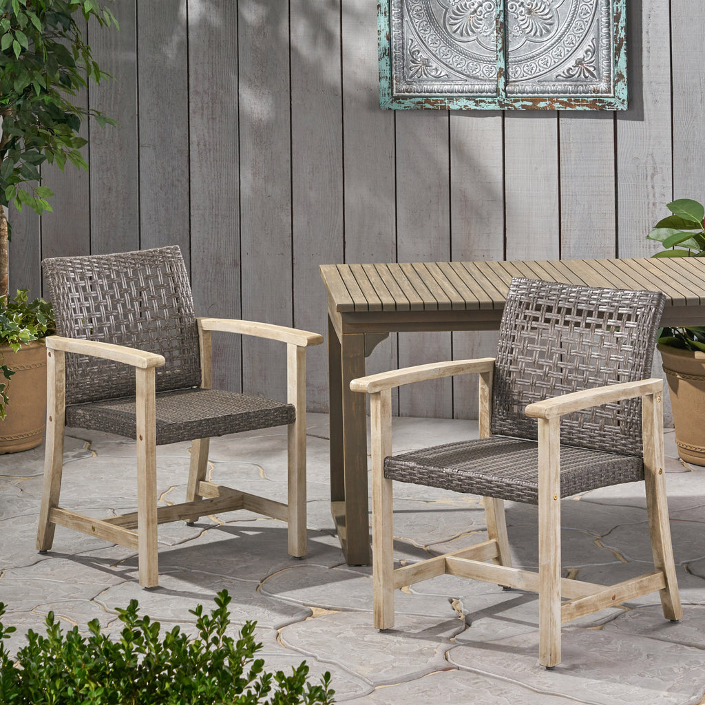Hampton Wood and Wicker Dining Chair Set of 2