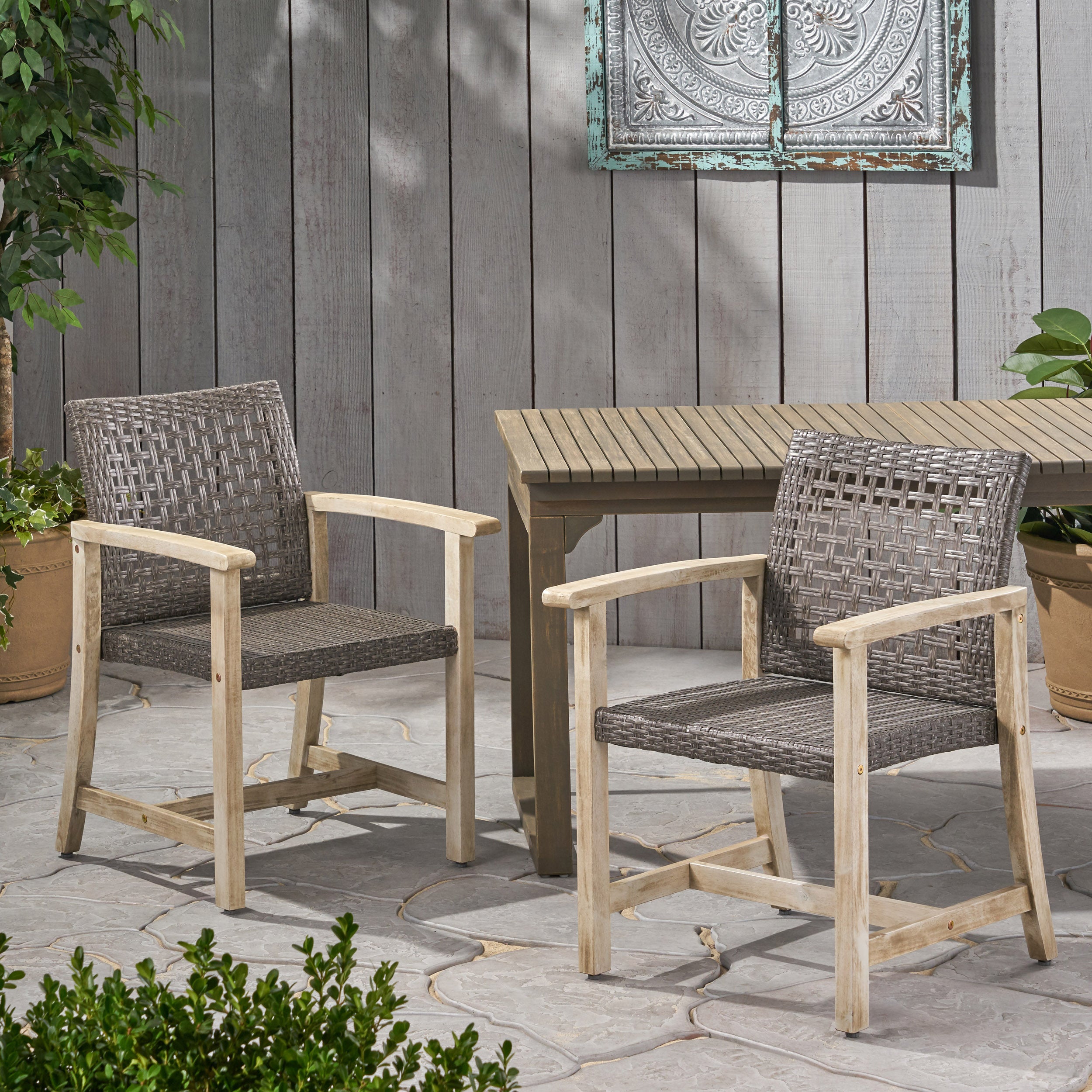 Hampton Wood and Wicker Dining Chair Set of 2