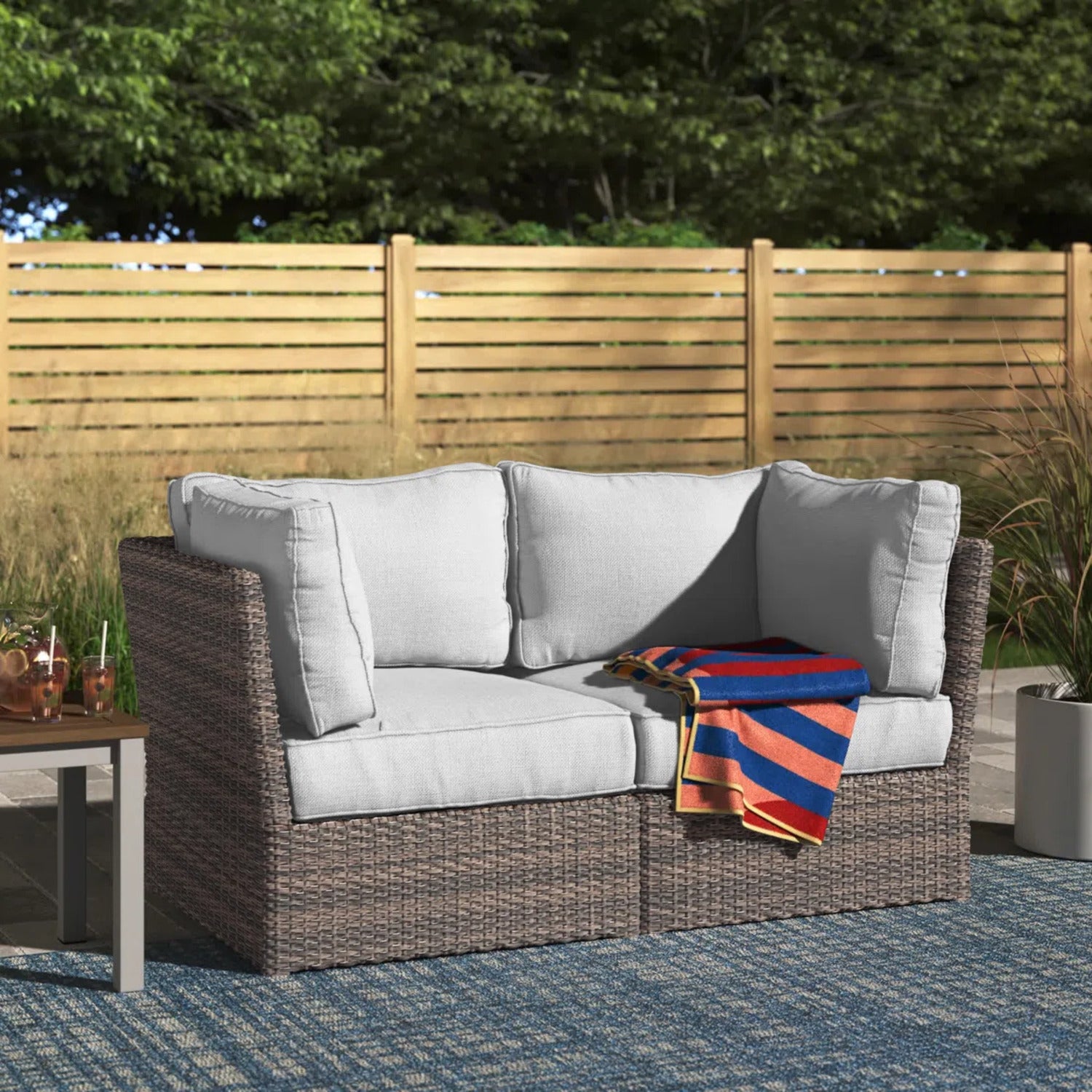Fully Assembled Patio Wicker Loveseat with Cushions