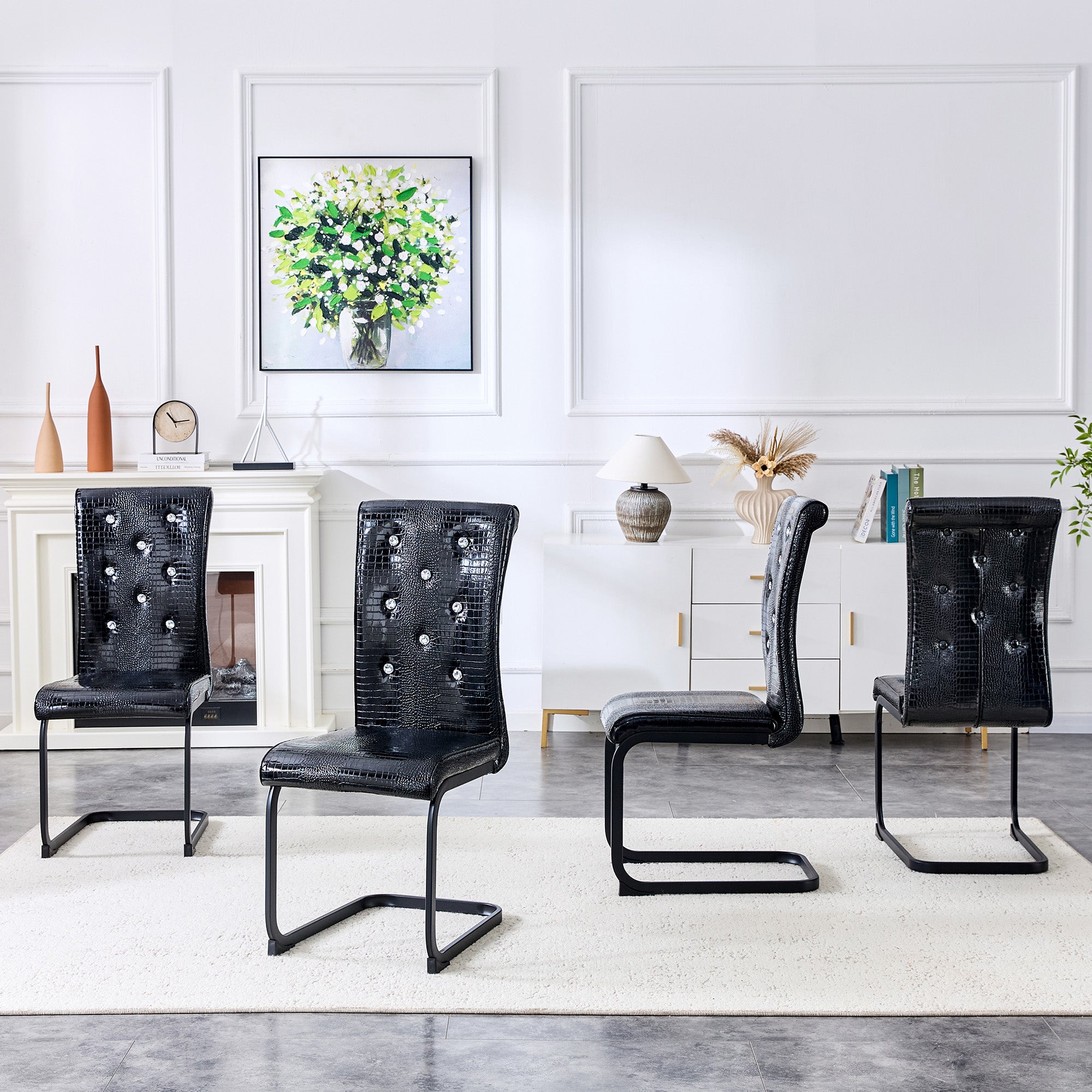 Set of 2 Retro Alligator Skin Upholstered Dining Chairs