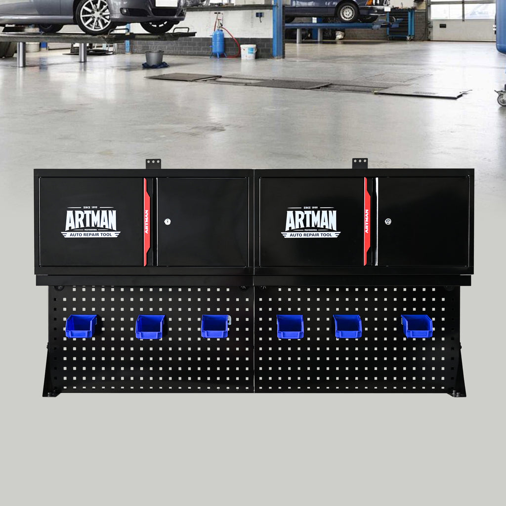 Wall-Mounted Double-Door Cabinet with Tool Rack