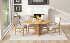 TREXM Farmhouse 5-Piece Dining Table Set with 4 Upholstered Chairs