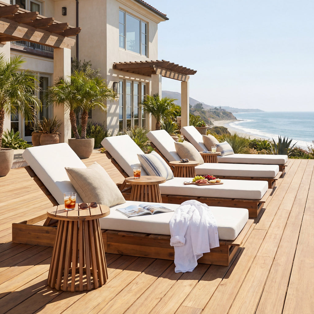 Acacia Wood Chaise Lounge with Movable Cushions