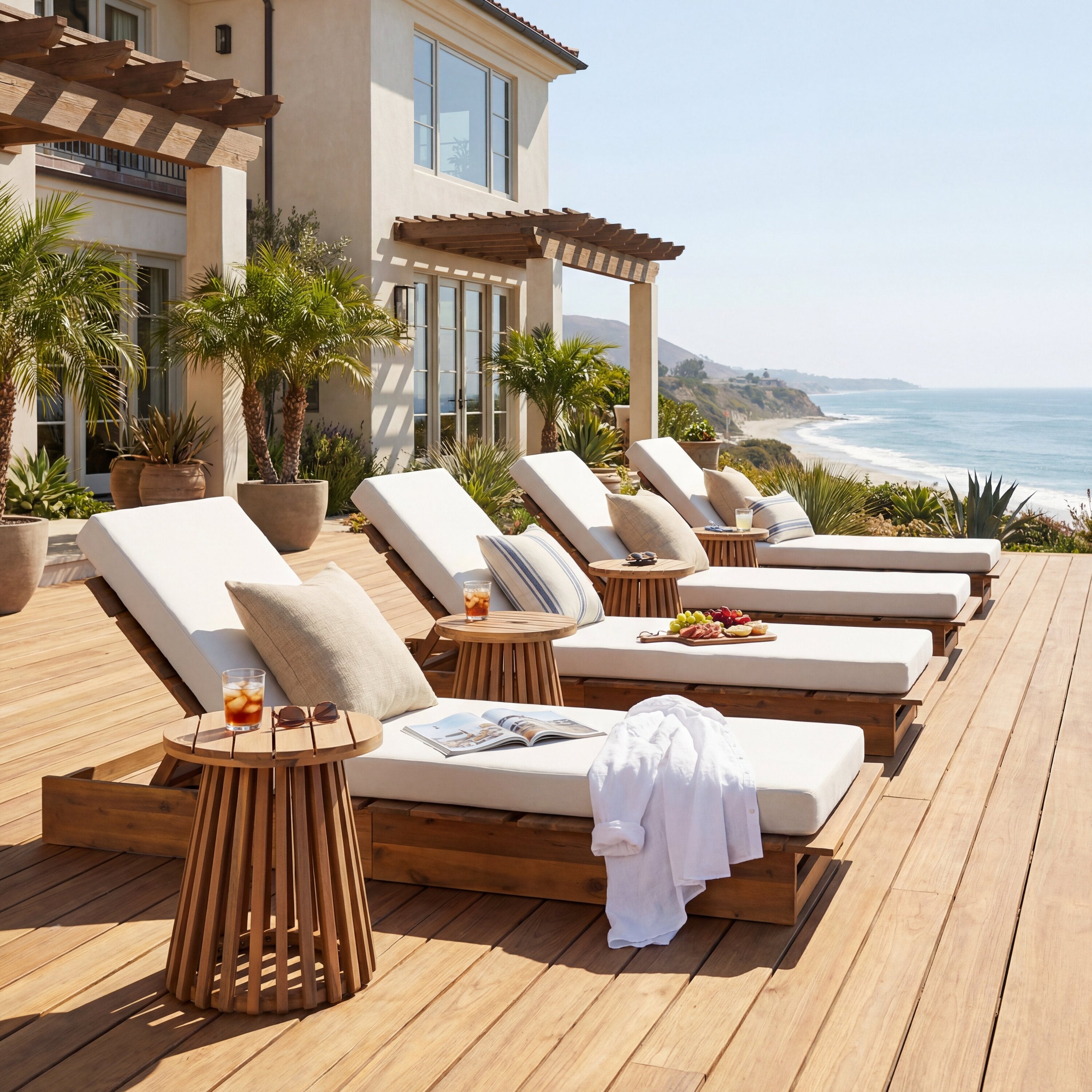 Acacia Wood Chaise Lounge with Movable Cushions