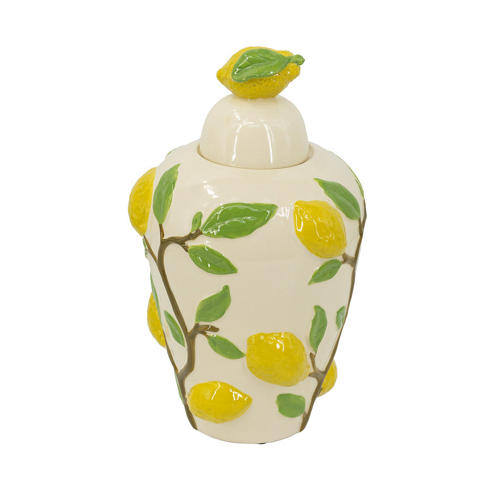 Elegant Ceramic Jar with Lemon Accents