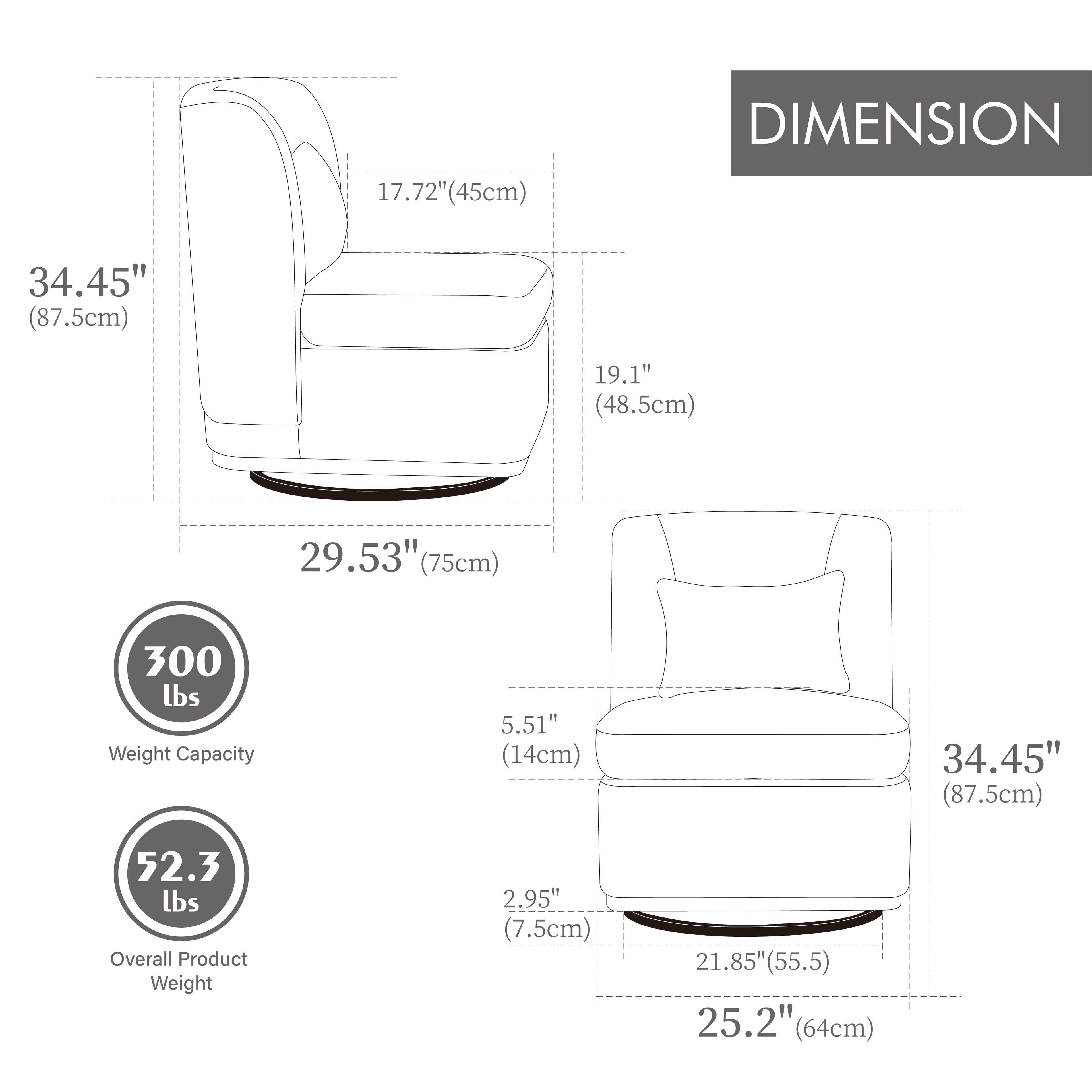 25.2" Wide Modern Chenille Swivel Chair