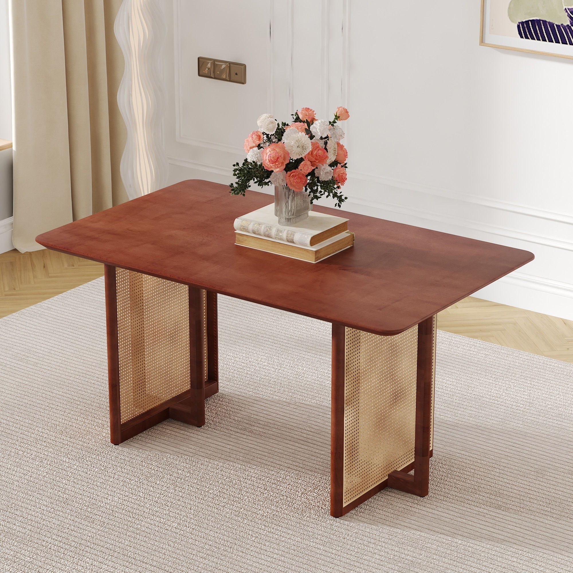Dining Table With Imitation Rattan Design For Dining Room