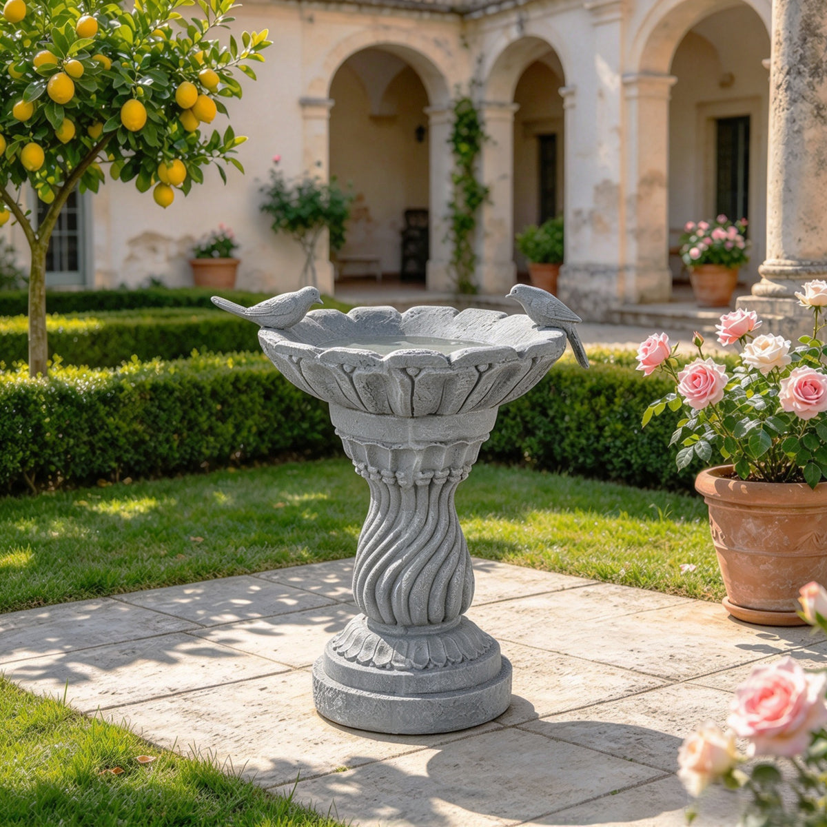 16.54" Garden Bird Bath Statue, Magnesium Oxide