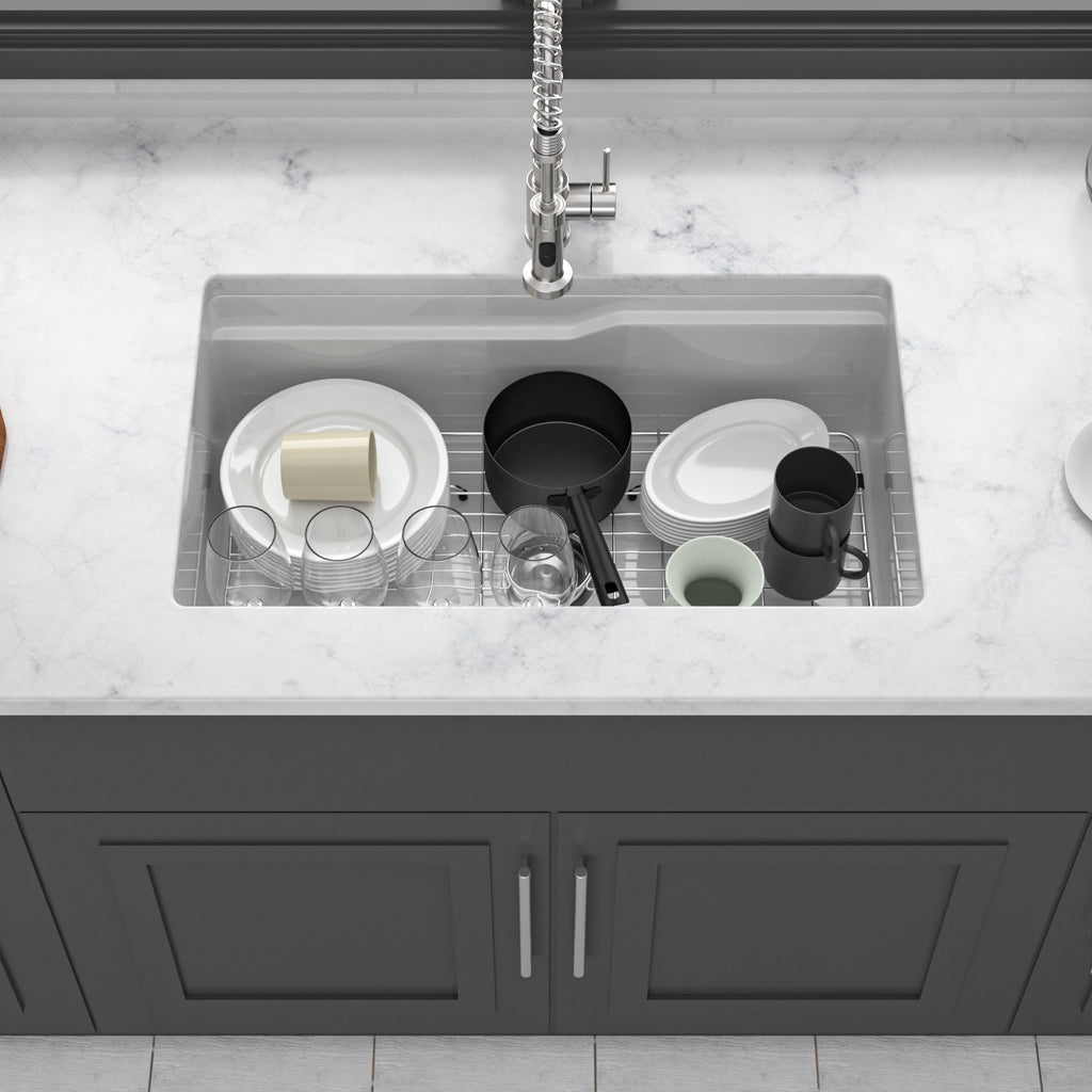 32"x19"x10" Undermount Workstation Single Bowl Porcelain Fireclay Kitchen Sink