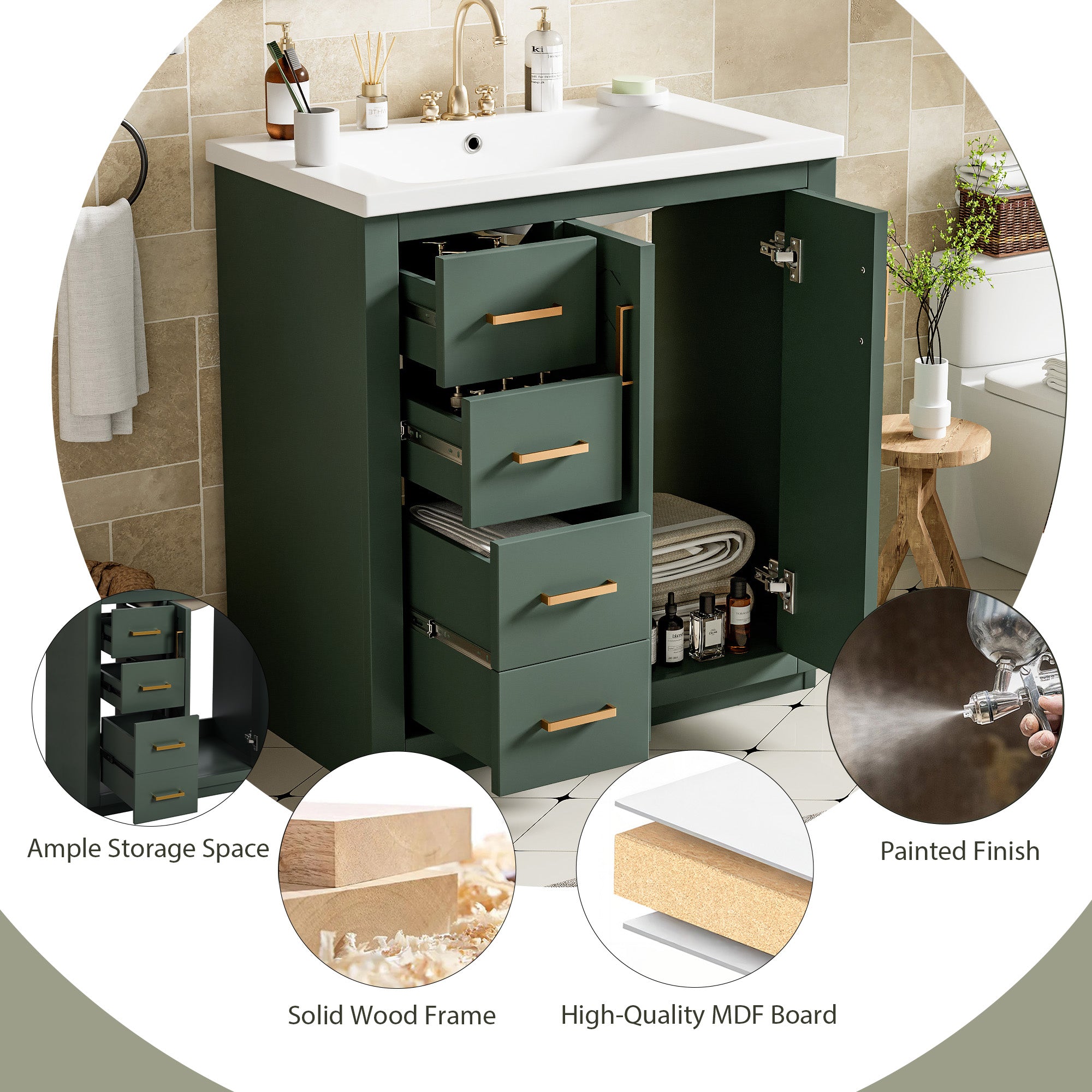 30'' Bathroom Vanity with Ceramic Sink Combo