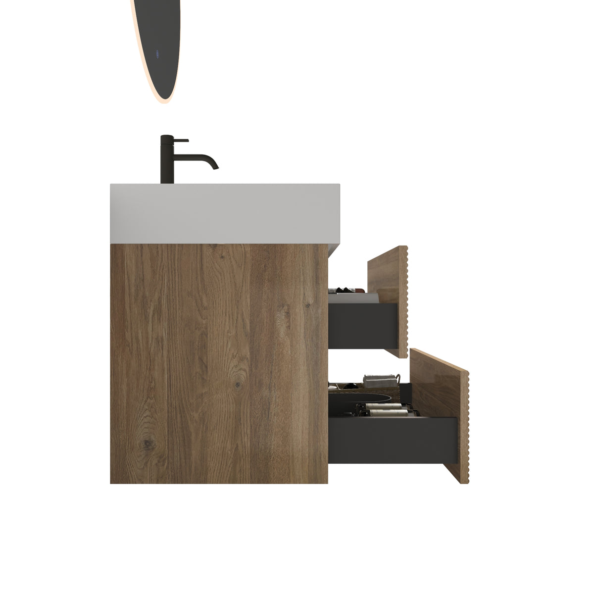 Grace 24-Inch Wall-Mounted Bathroom Vanity, Oak and Glossy White
