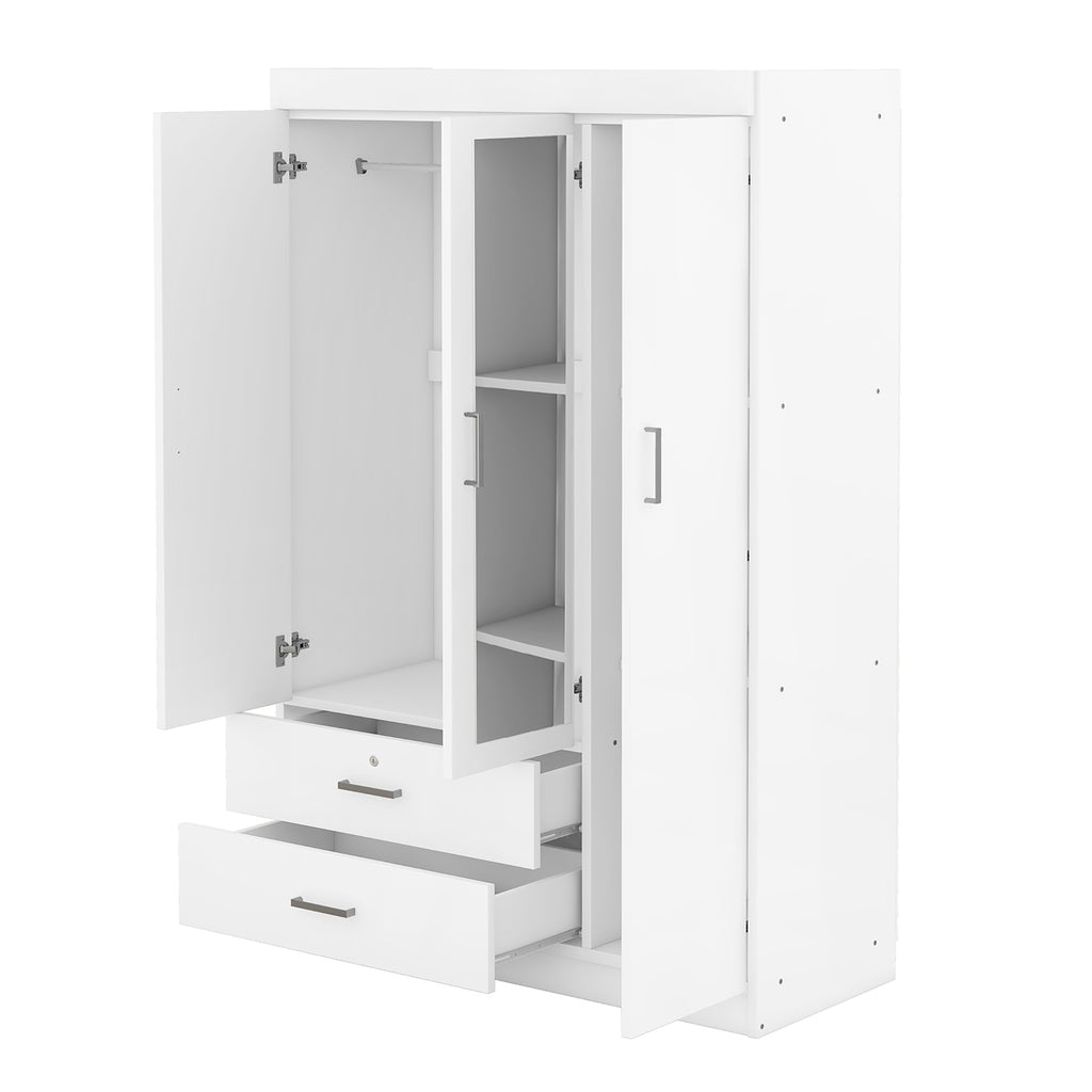 3-Door Mirror Wardrobe with Shelves
