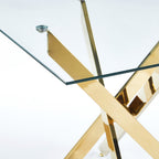 Dining Table with Cross Metal Leg and Tempered Glass