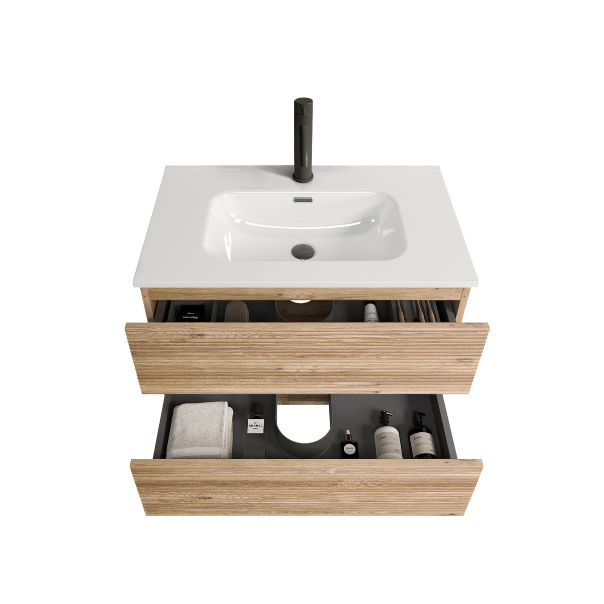 Gloria 30" Wall-Mounted Bathroom Vanity, Rough Oak with Integrated Ceramic Sink