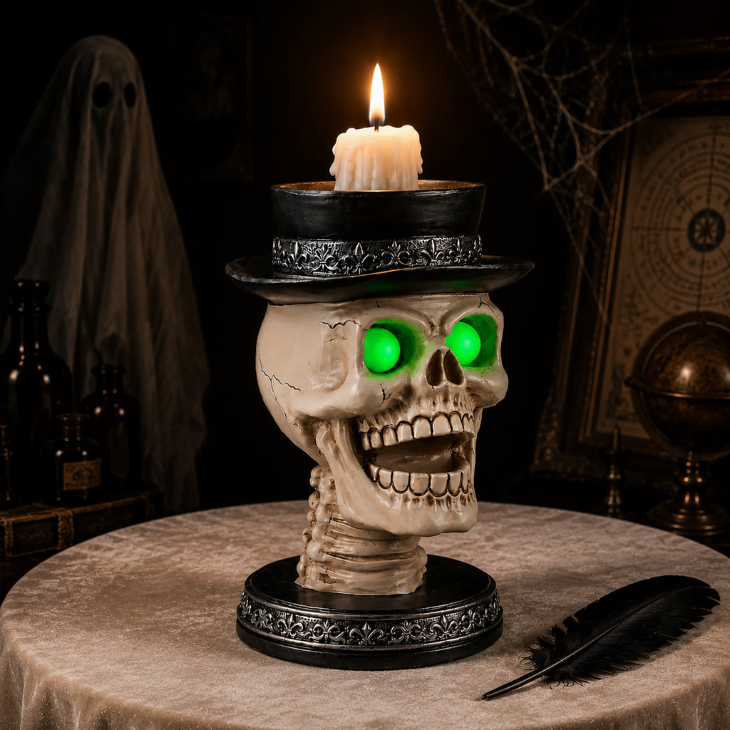 Halloween Skull Candle Holder with Glowing LED Lights