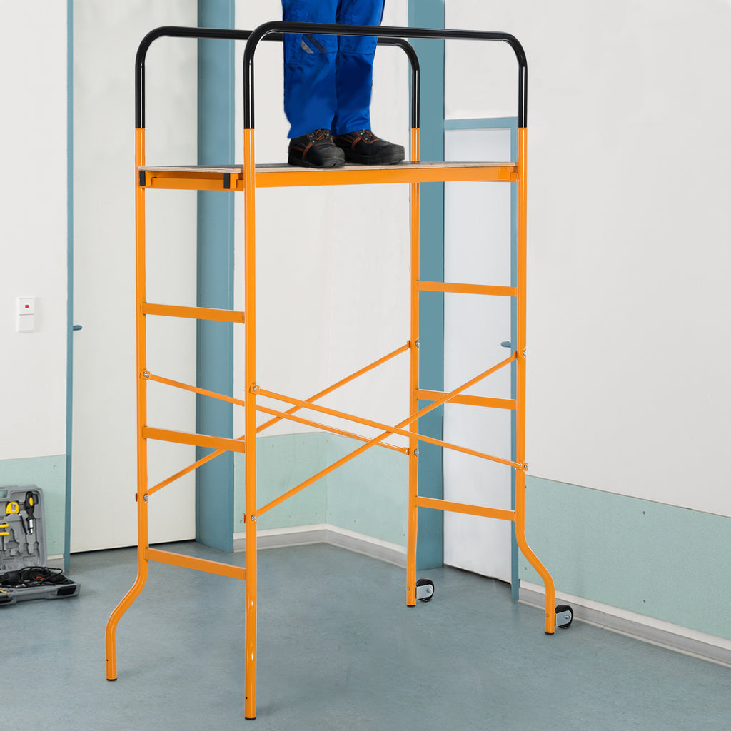 HOMCOM 4-Step Steel 4.6 x 2 x 6 ft. Scaffold 2 Wheels Free Moving for Indoor & Outdoor Decoration Anti-Skid, 440 Pound Capacity