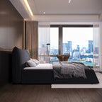 King Size Upholstered Platform Bed with Special Shaped Velvet Headboard