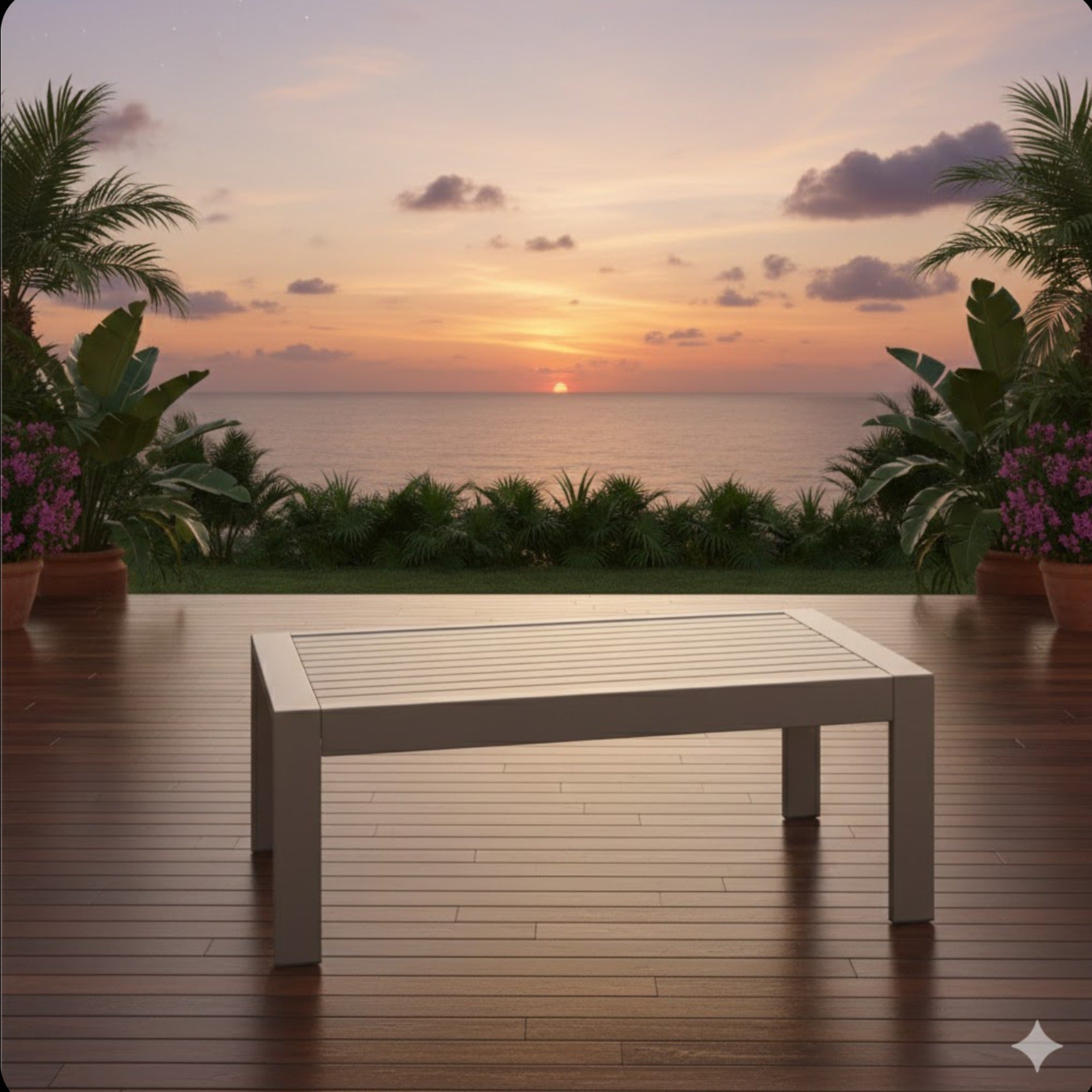 43" x 24" All-Weather Metal Outdoor Coffee Table with Wood-Look Top