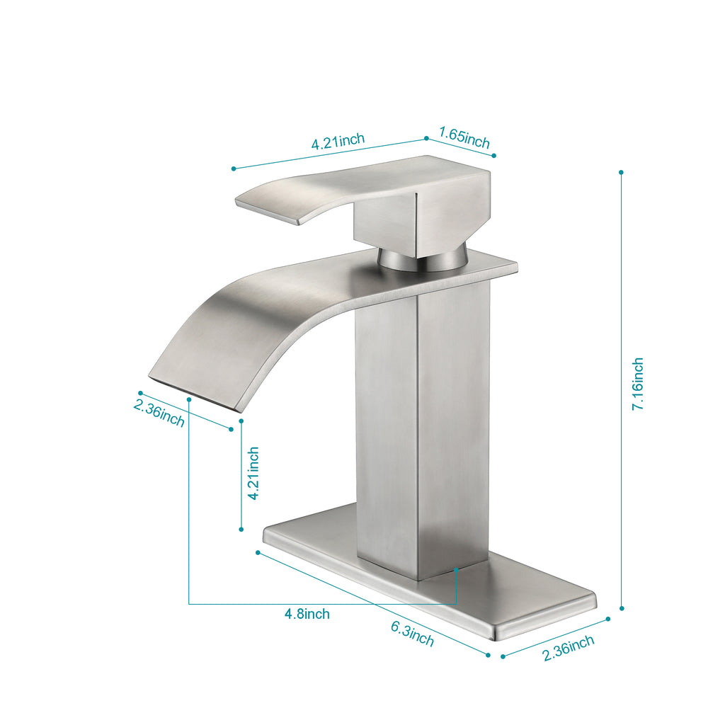 Waterfall Spout Bathroom Faucet - Single Handle Bathroom Vanity Sink Faucet