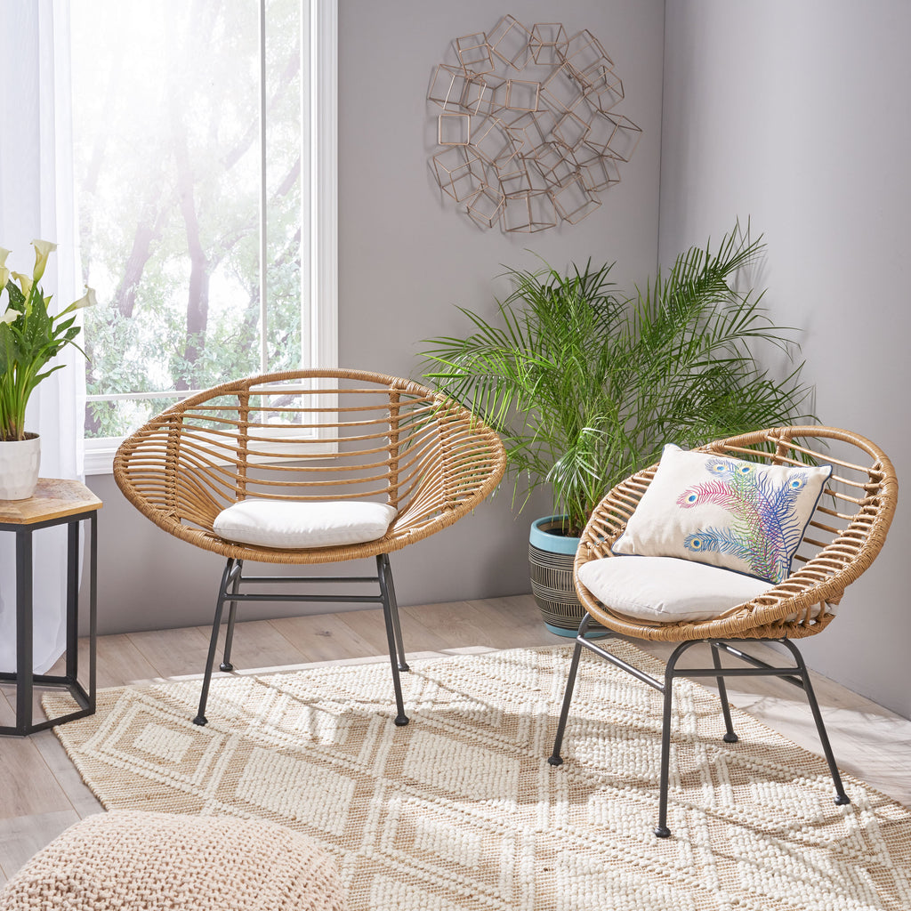 Engle Outdoor Woven Patio Chair with Cushions (Set of 2)