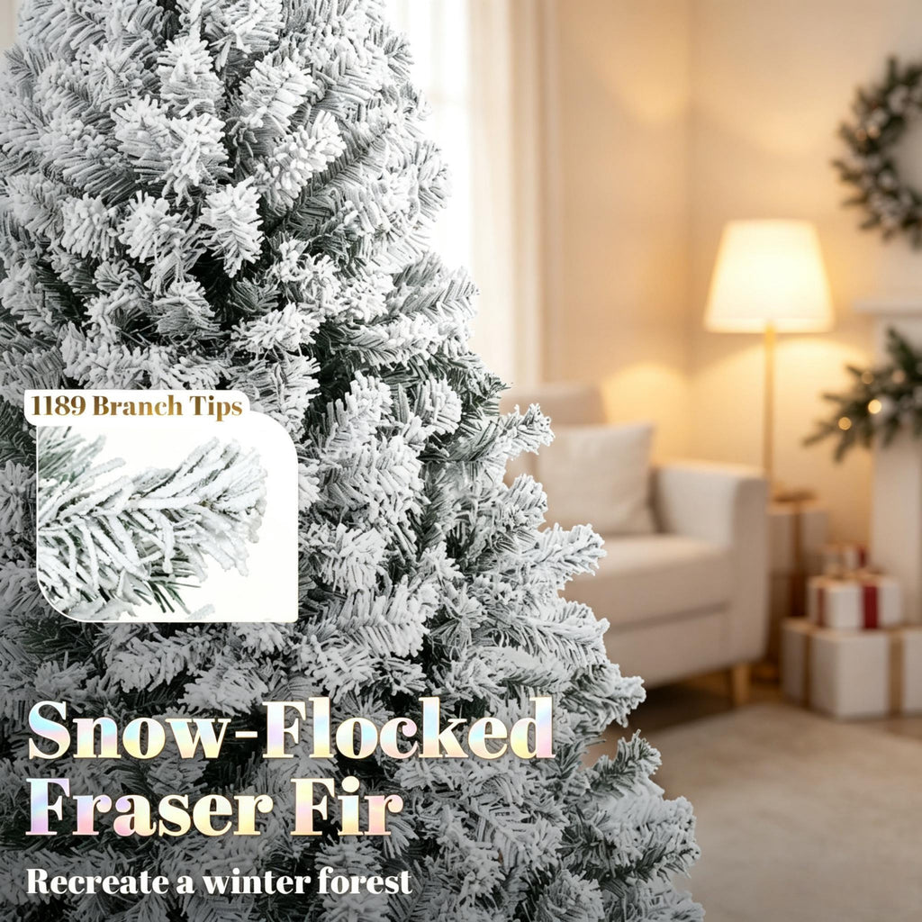 7.5 ft Pre-Lit Flocked Fraser Fir Artificial Christmas Tree
