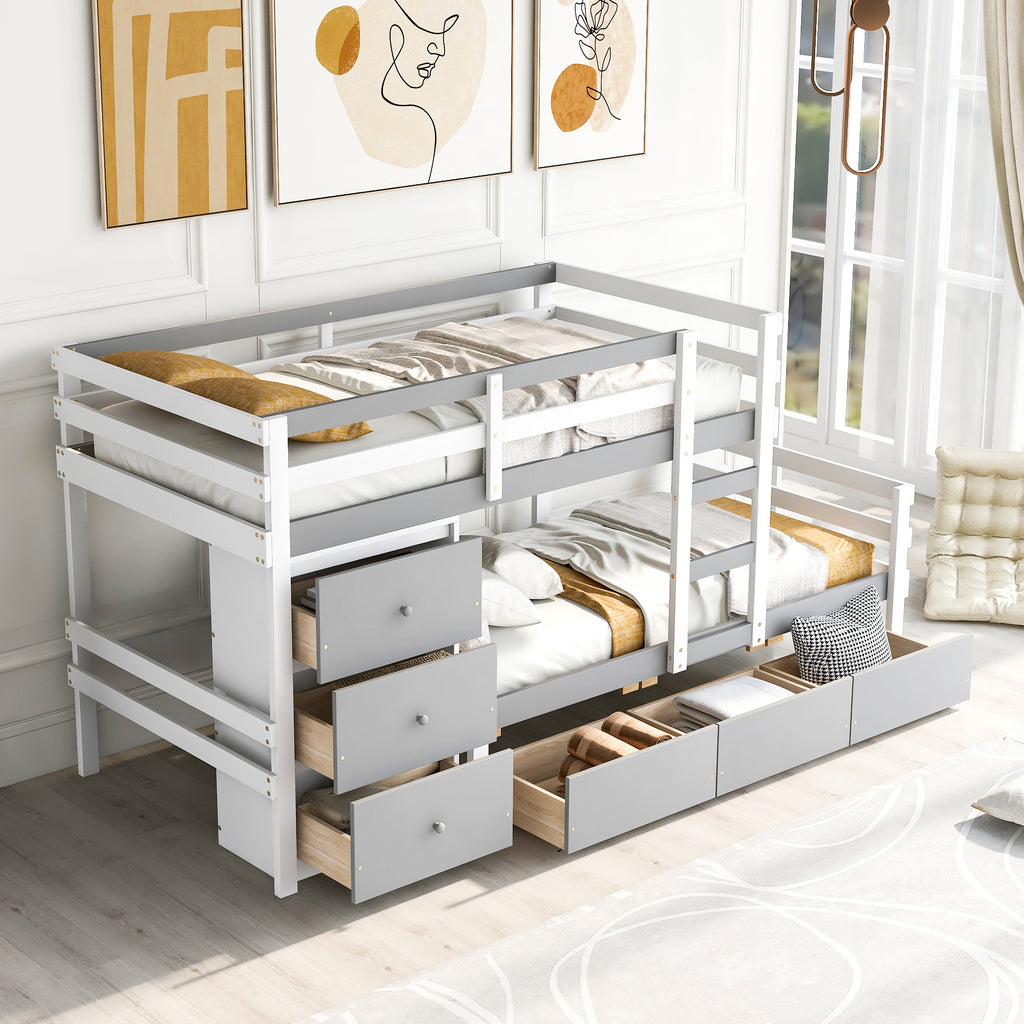 Twin Over Twin Loft Bunk Bed with Drawers and Ladder