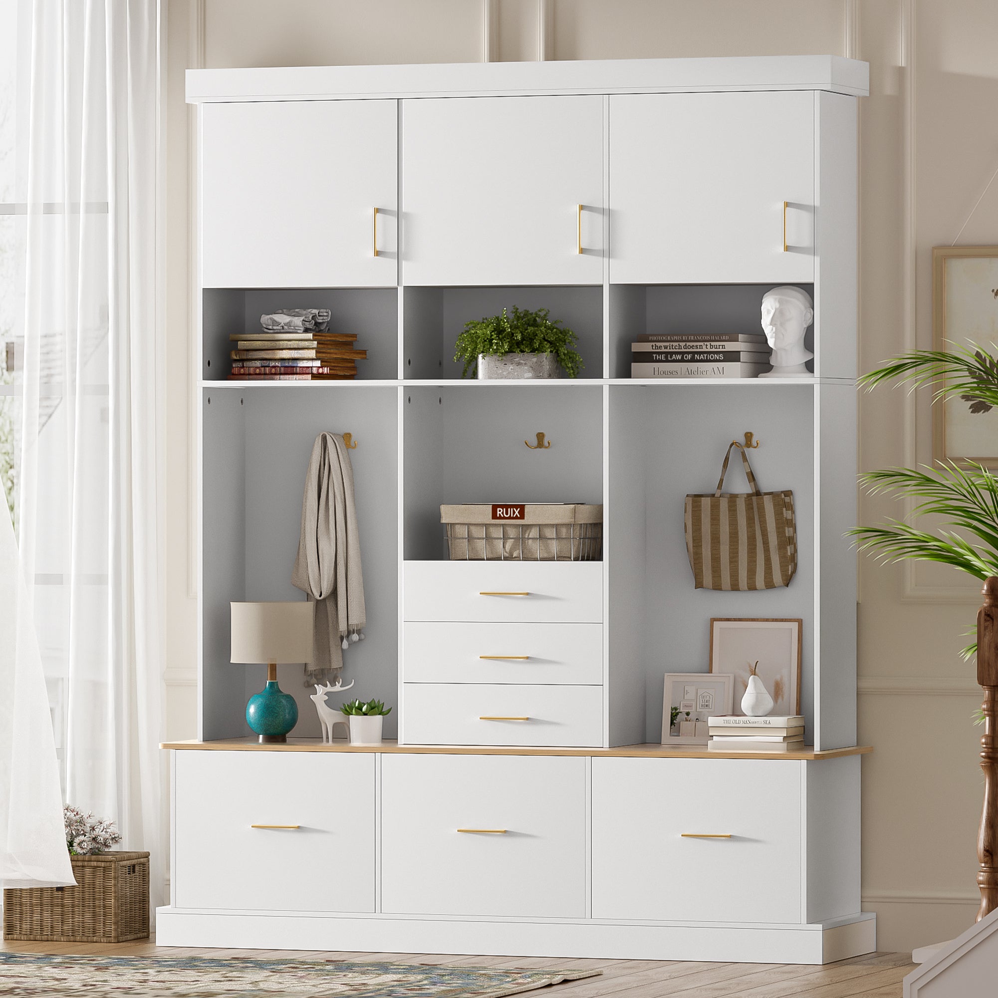 U-Can 75" H Entryway Hall Tree with Bench and Storage