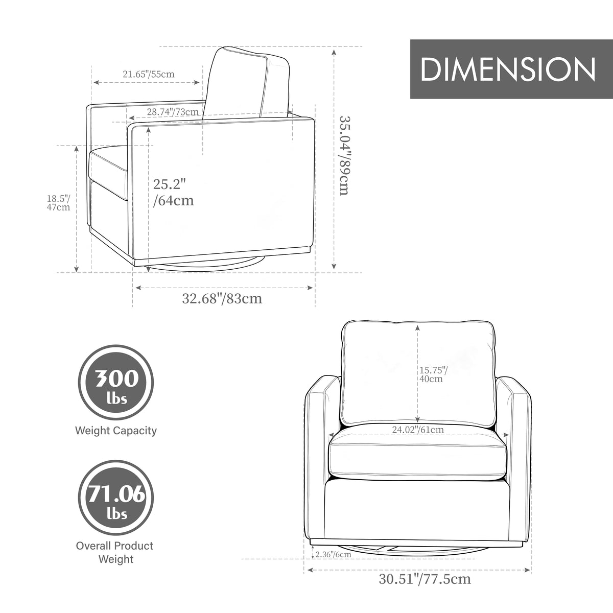 30.5"W Square Upholstered Swivel Accent Chair