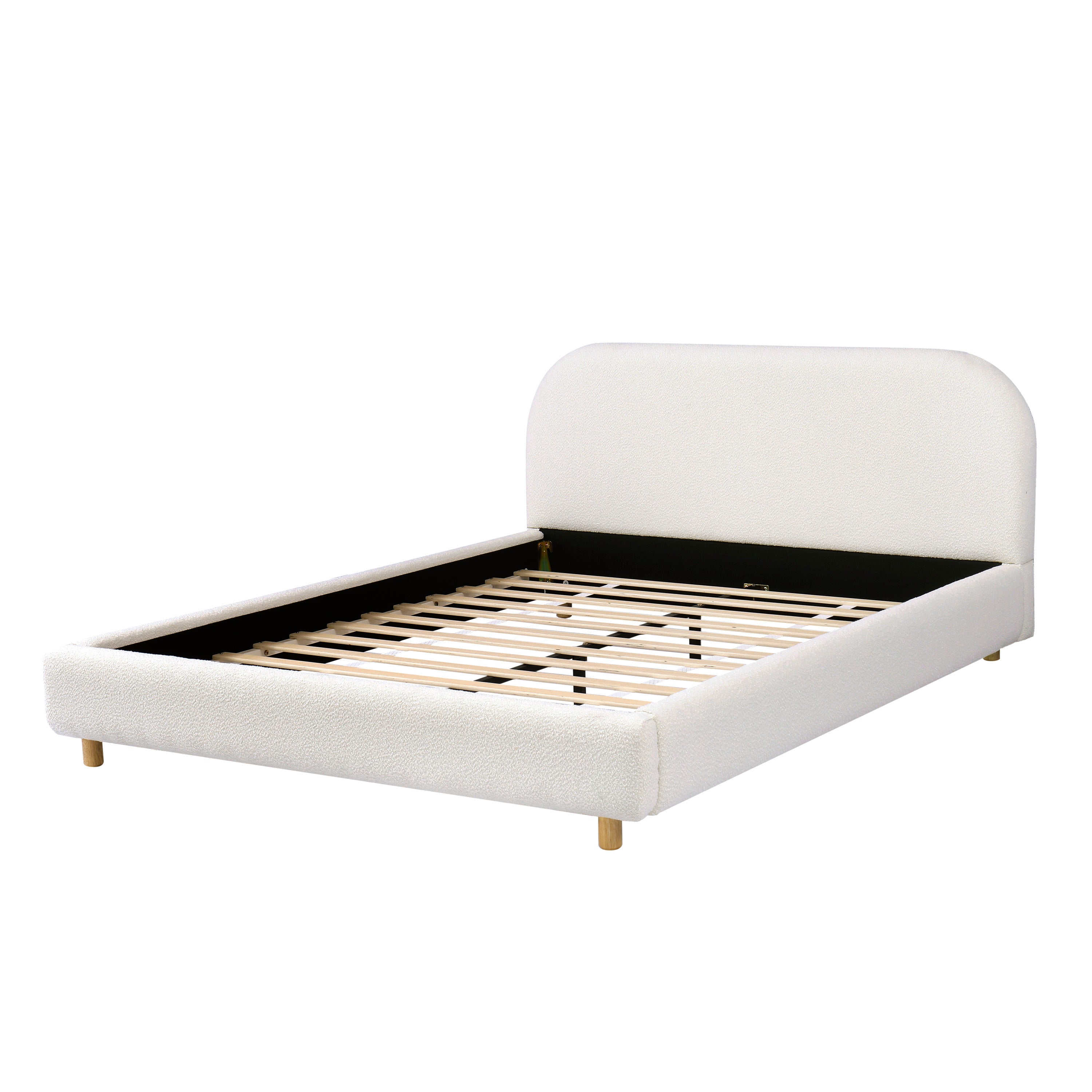 Queen Size Upholstered Bed With Boucle Fabric