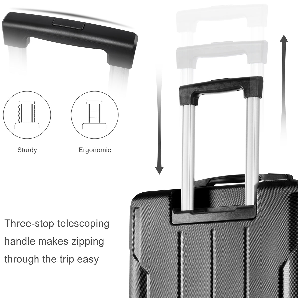 3-Piece Expandable Hard Shell Luggage Set with TSA Lock, Black
