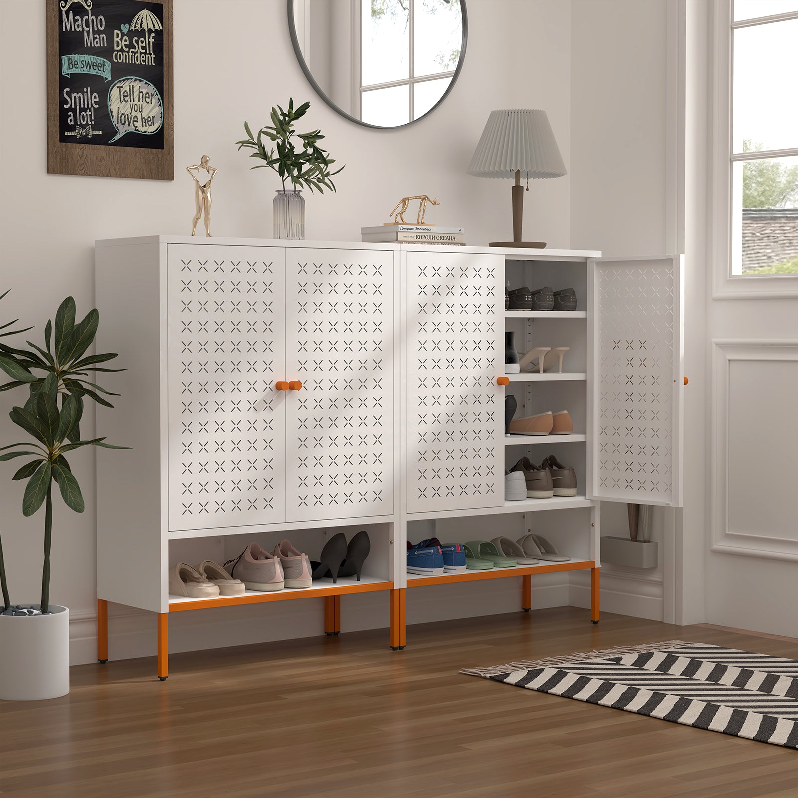 Grid Double Door Shoe Cabinet