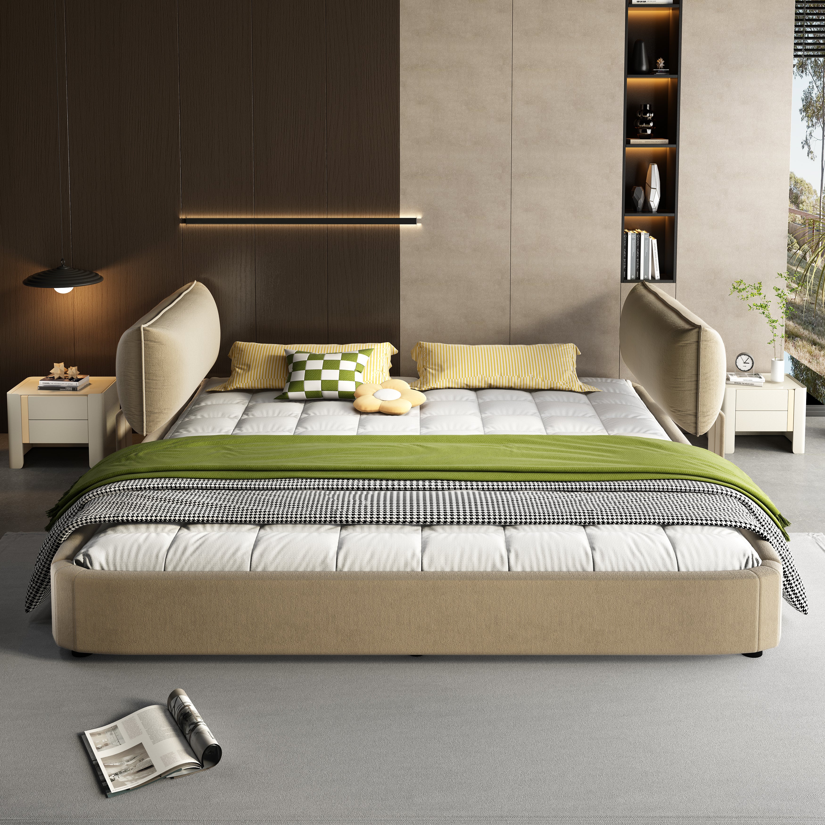 King Size Cloud Bed Frame with Oversized Padded Movable Headboard