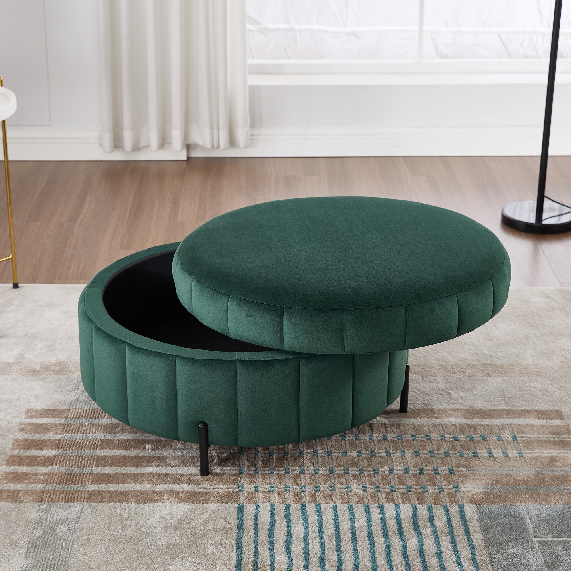 Upholstered Round Ottoman With Reversible Lid