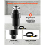 Food Waste Garbage Disposal, 1HP DC Motor