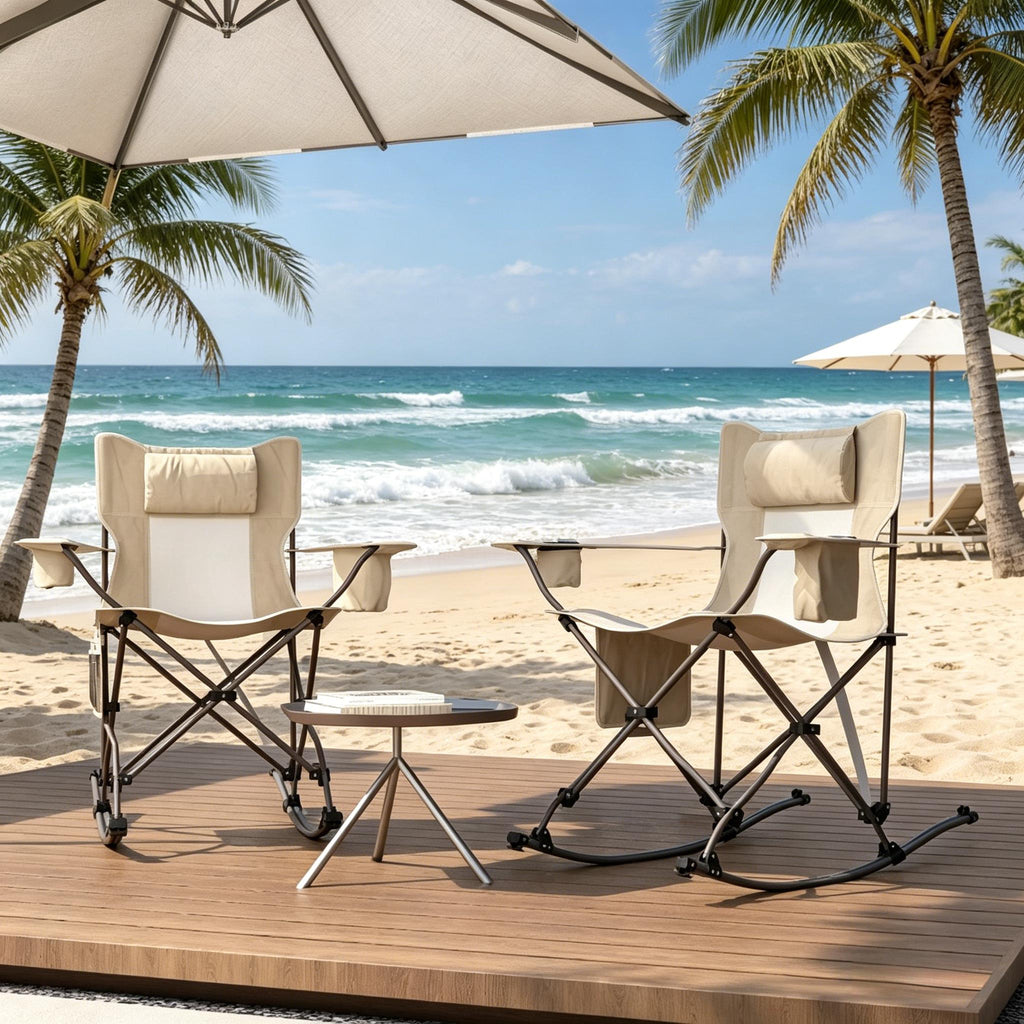 Set of 2 Rocking Park Chair - Portable Outdoor Folding Chairs