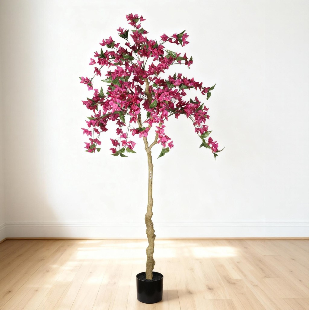 6ft Artificial Bougainvillea Tree with Black Pot, Dark Pink Flowers