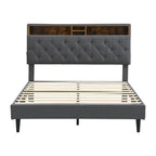 King-Size Upholstered Platform Bed Frame with Modern Button-Tufted
