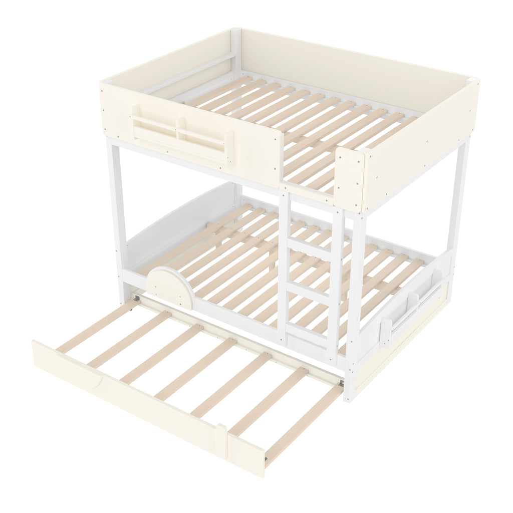 Full Bunk Bed with Trundle, White & Beige