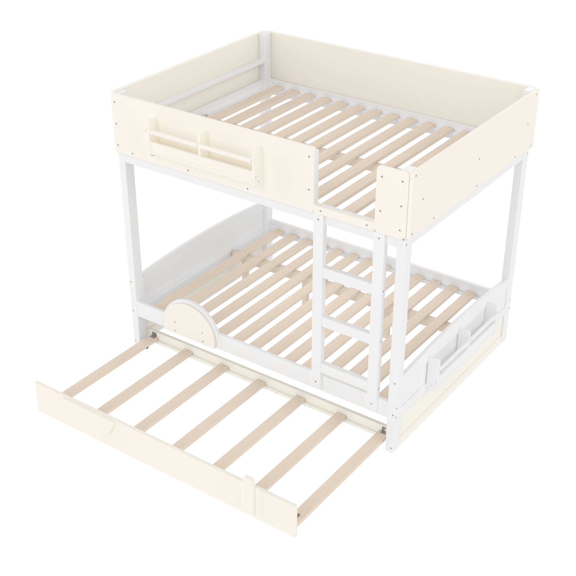 Full Bunk Bed with Trundle, White & Beige