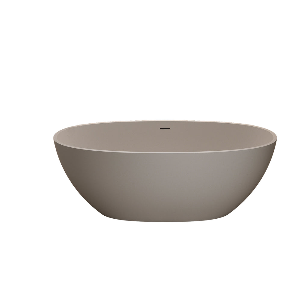 63-Inch Freestanding Soaking Bathtub, Solid Surface Stone Resin, Beige