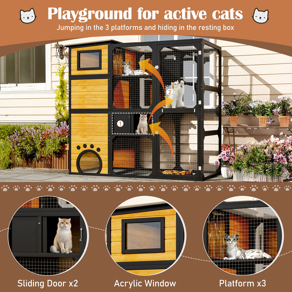 GO Large Cat Catio - 4 Tiers Cat Enclosure for Outdoor Spaces