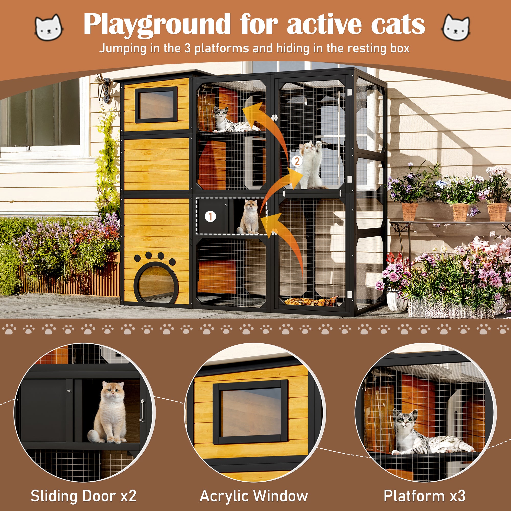 GO Large Cat Catio - 4 Tiers Cat Enclosure for Outdoor Spaces