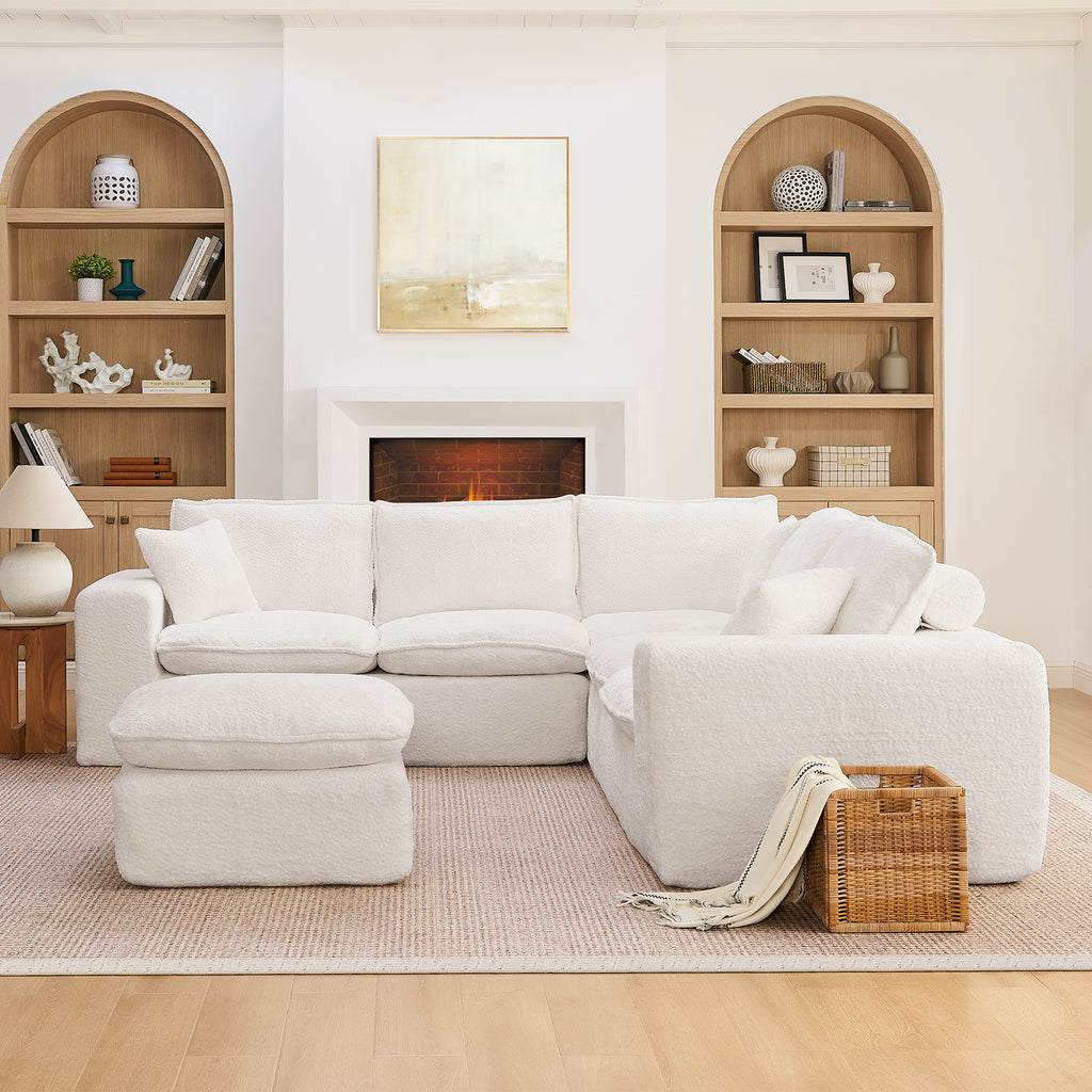 107'' Modern Boucle L-shaped Sectional Sofa with Moveable Ottoman