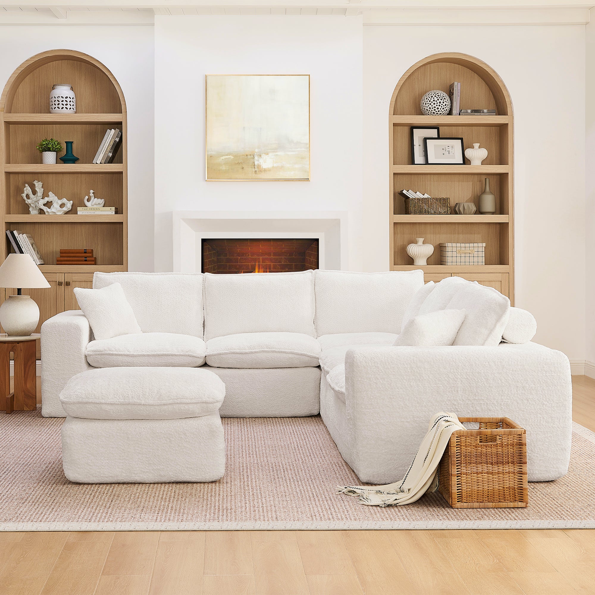 107'' Modern Boucle L-shaped Sectional Sofa with Moveable Ottoman