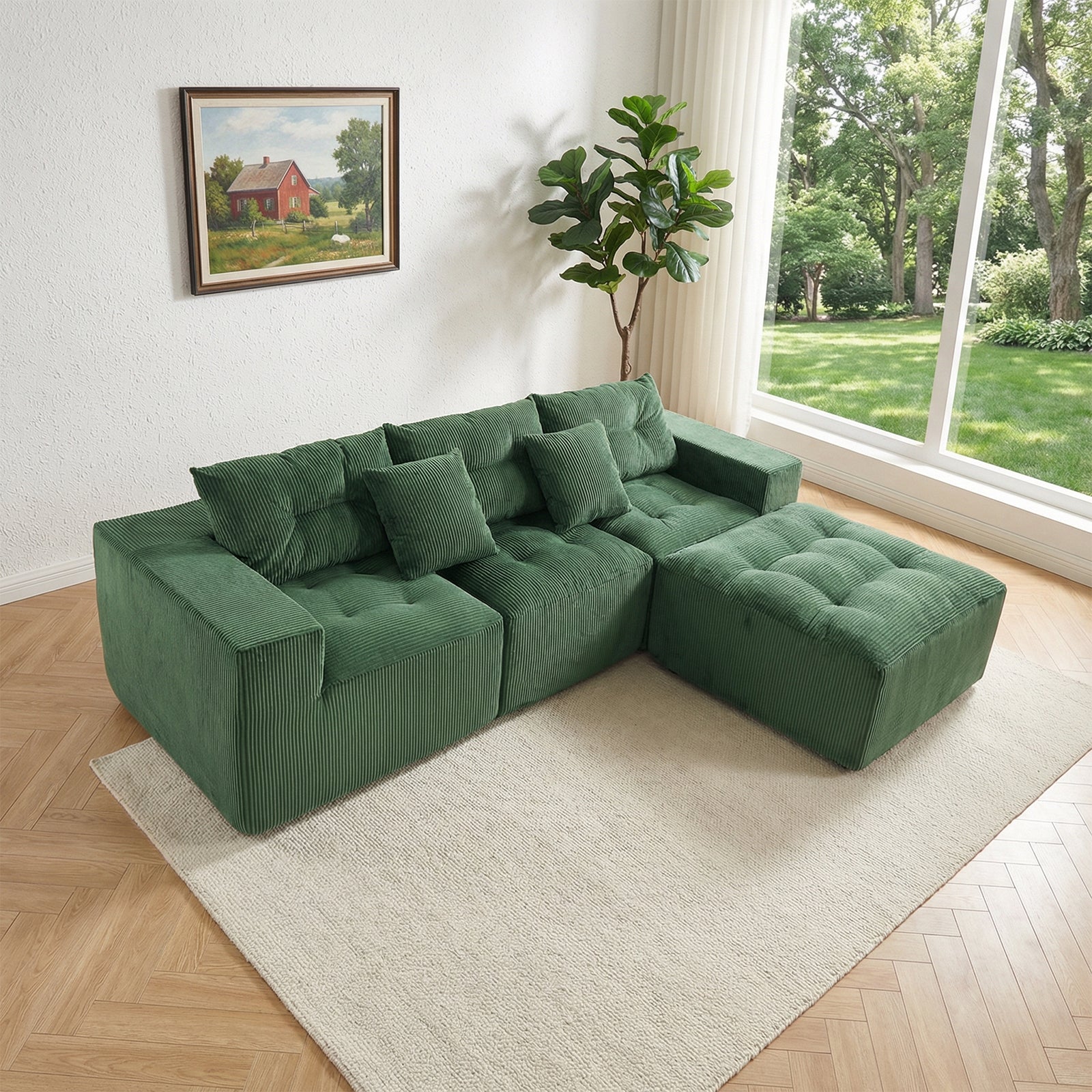 101" L-Shaped Modular Compression Sofa, Green